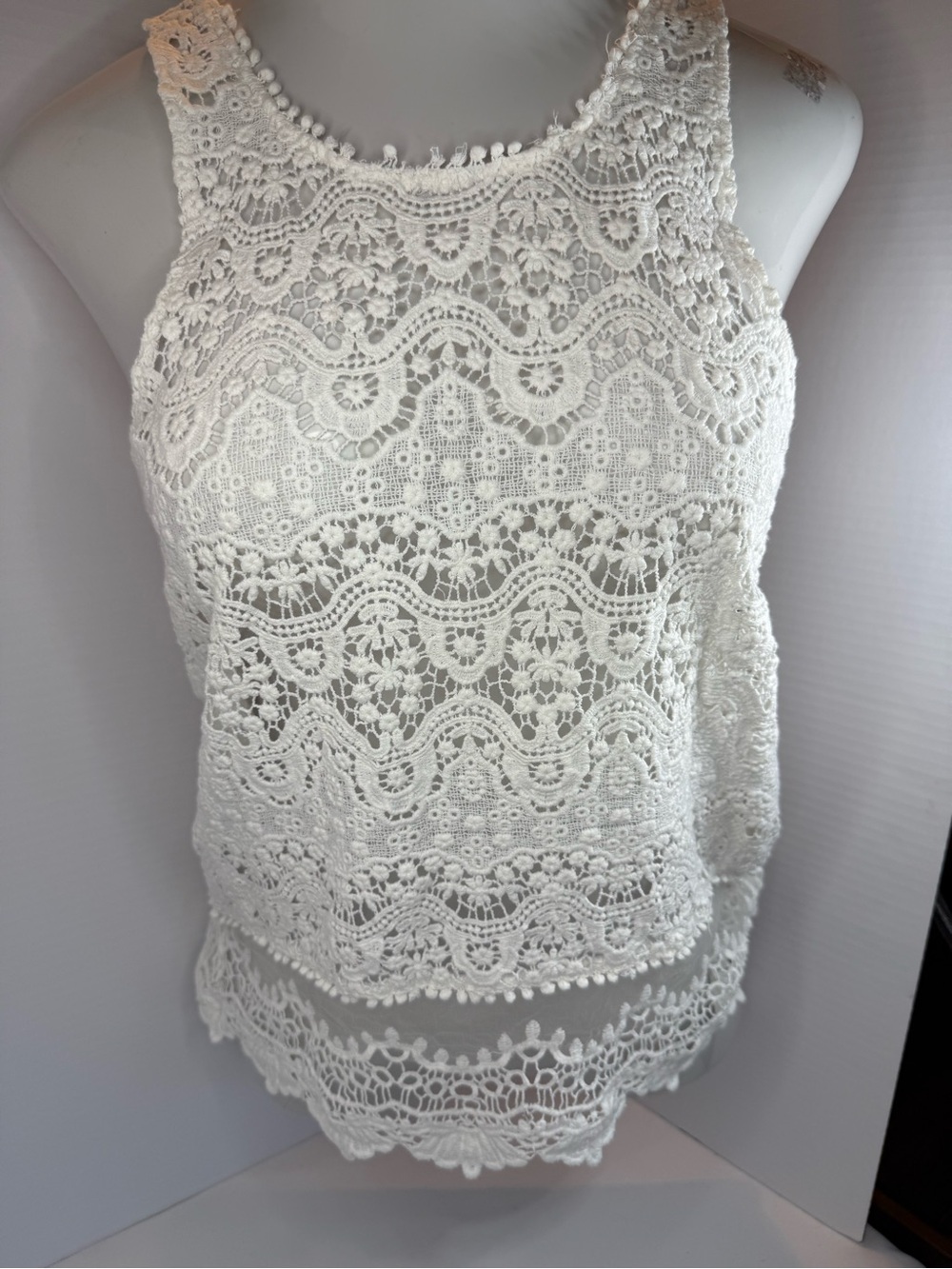 Ikks White Crochet Lace Tank Top